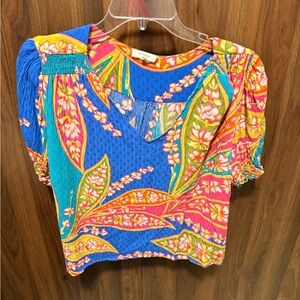 Haute Hippie Blue and Pink Floral Blouse